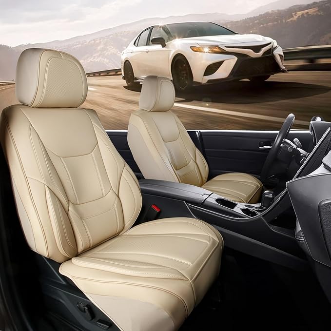 Coverland Custom Fit Car Seat Covers for Car Compatible with [Accord, Prius Prime, Avalon, Legacy, WRX, BRZ] Premium Waterproof Non-Slip Interior Seat Protector [Front Beige - Size Chart A19]