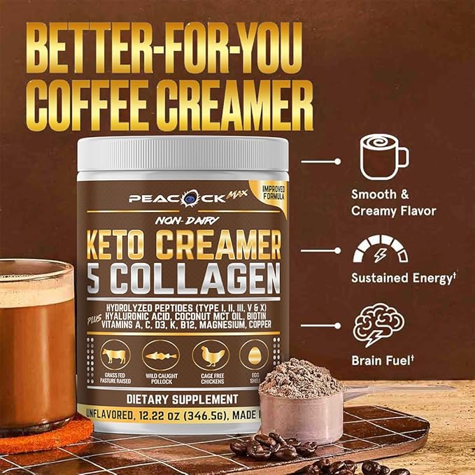 Collagen Keto Creamer Powder, Coconut MCT, Peptides, Unflavored, Hydrolyzed, B12, Magnesium (48.88 oz (Pack of 4))