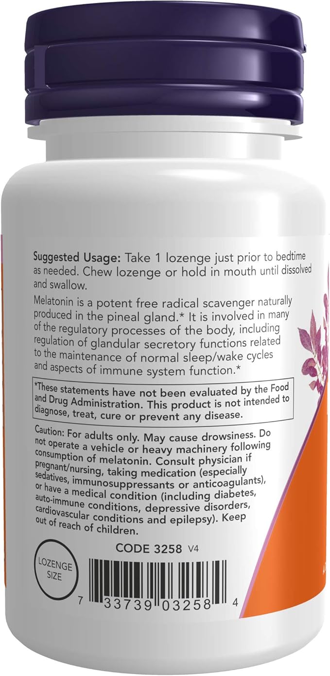 NOW Supplements, Melatonin 3 mg, Free Radical Scavenger*, Healthy Sleep Cycle*, 90 Chewable Lozenges (Pack of 2)