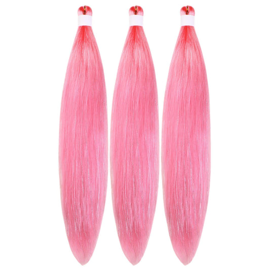 Gozill Pink Braiding Hair Pre Stretched Sparkle Tinsel Prestretched Braiding Hair Kanekalon Ez Braid Hypoallergenic Braiding Hai