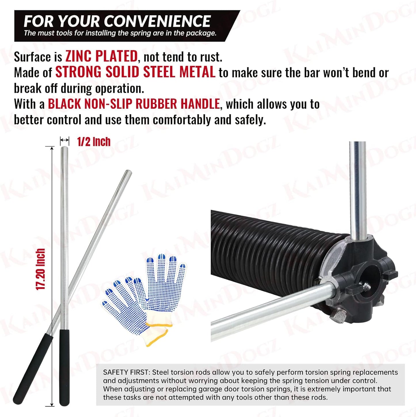 Pair of 1.75" Garage Door Torsion Springs Set with Non-Slip Winding Bars&Gloves, High Precision Electrophoresis Oil-Free Black Coated for Replacement, MIN 16,000 Cycles (0.250 x 1.75"x 33")