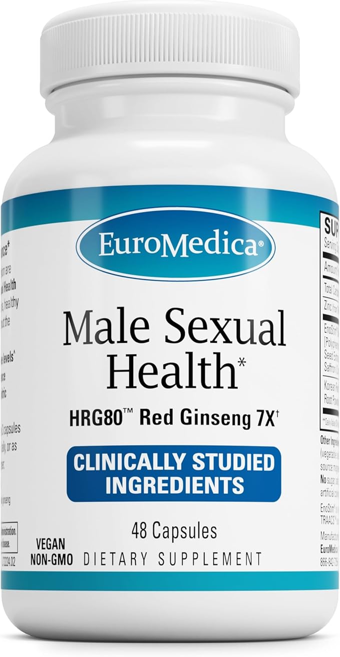 Euromedica Male Sexual Health - Dietary Supplement to Support Healthy Blood Flow & Circulation - Herbal Supplement with Korean Red Ginseng - Supplement for Men to Aid Healthy Energy - 48 Capsules