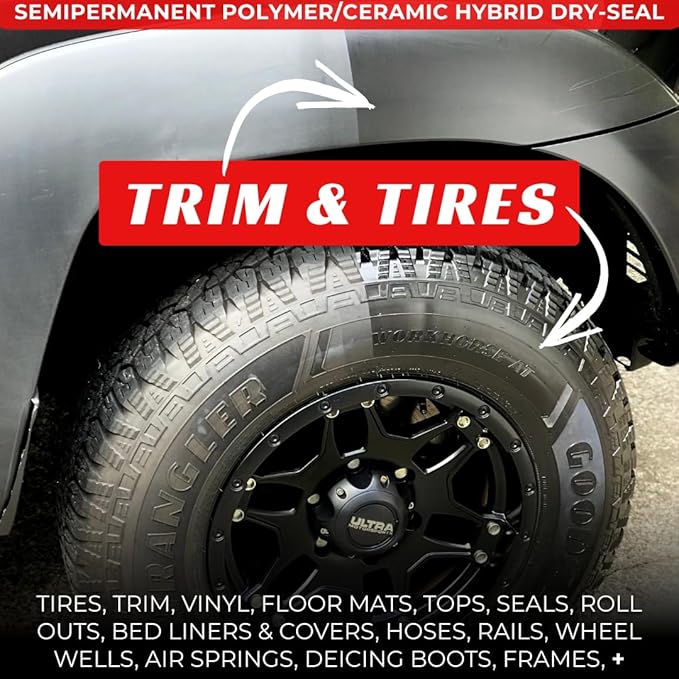 RENEW PROTECT - BLAK+GLOZ, Super Shine Combo - Acrylic Ceramic-Hybrid Protectant, Tire & Trim Restorer, Gloss to Mirror-Shine, RVs- Golf Cart- and Motorcycle-Safe, Wash-Proof, 5 min Dry-Seal 6.8oz
