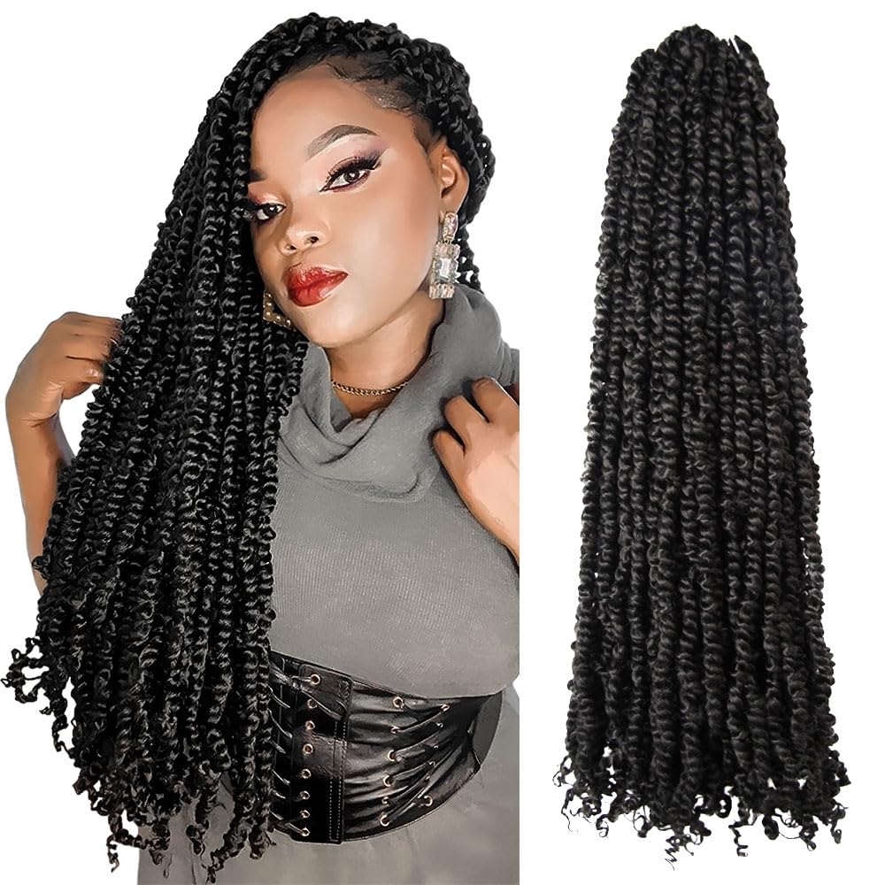 Wudas Long Passion Twist Hair 22 Inch Pre-Twisted Passion Twists Crochet Hair Off Black Pre-Looped Synthetic Crochet Braids (7 P