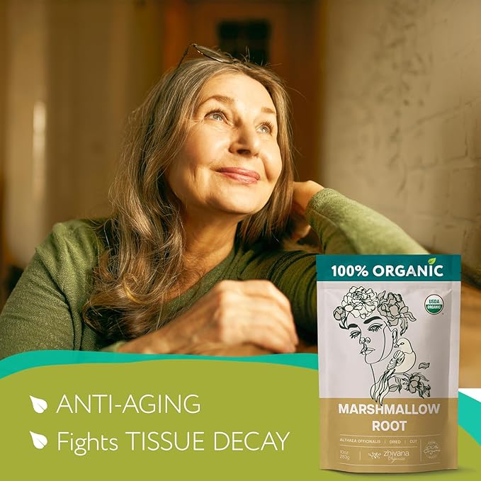 Marshmallow Root Tea Organic (10oz.) - Marshmellow Root Herb (Althaea Officinalis) - Tea for Throat Coat, Cough, Gut Lining - Contains Mucilage
