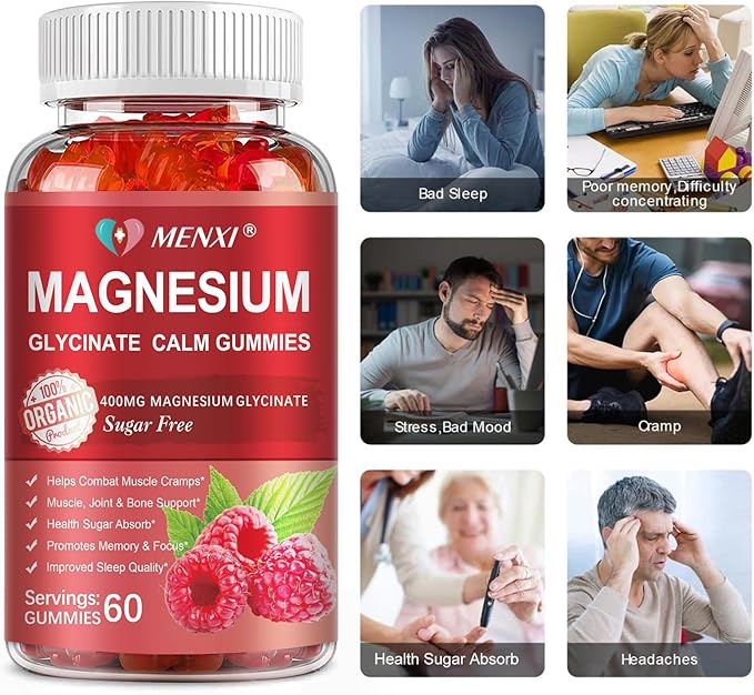 Magnesium Gummies 600mg per Serving-Magnesium Glycinate 400mg and Magnesium Malate 200mg,Sugar Free Magnesium Potassium Supplement for Calm Mood, Muscle, Bone & Energy Support,120 Raspberry Gummies
