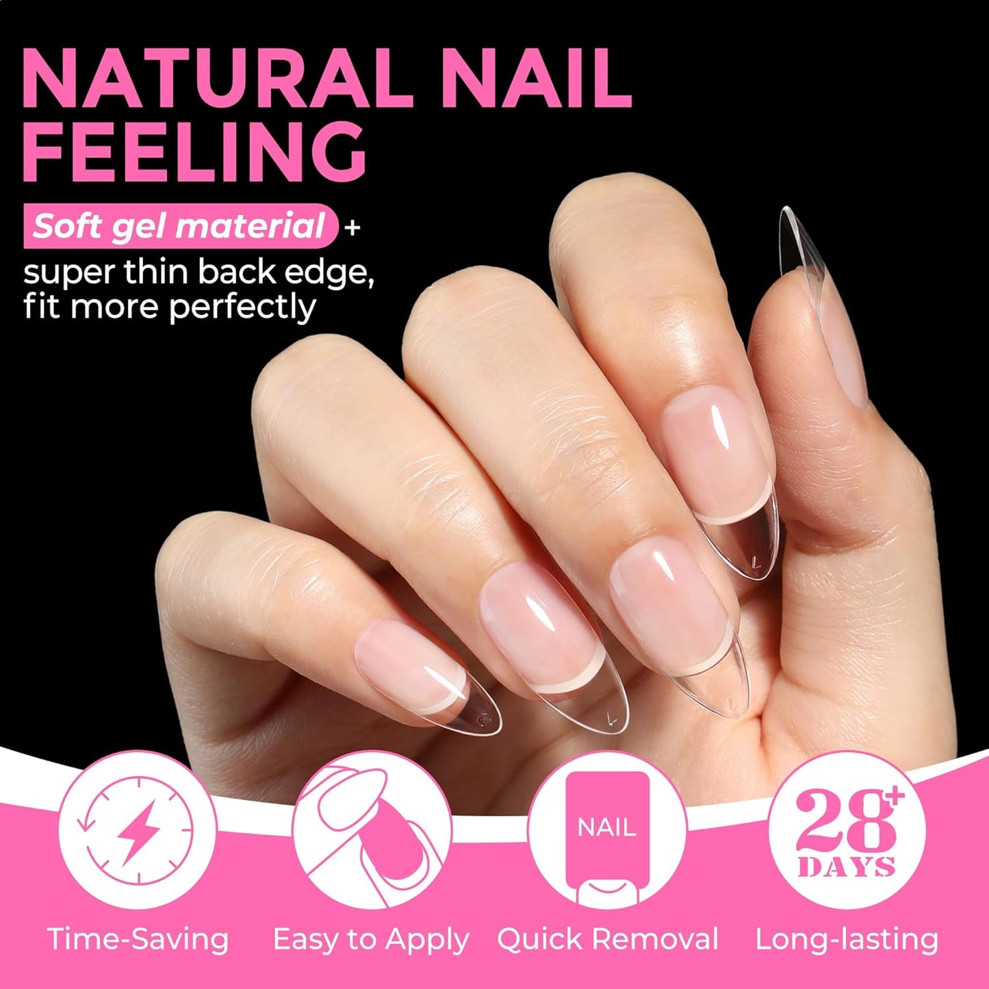 Almond Press-On Nails | 216 Pcs Full Cover Acrylic Tips | DIY Nail Extensions