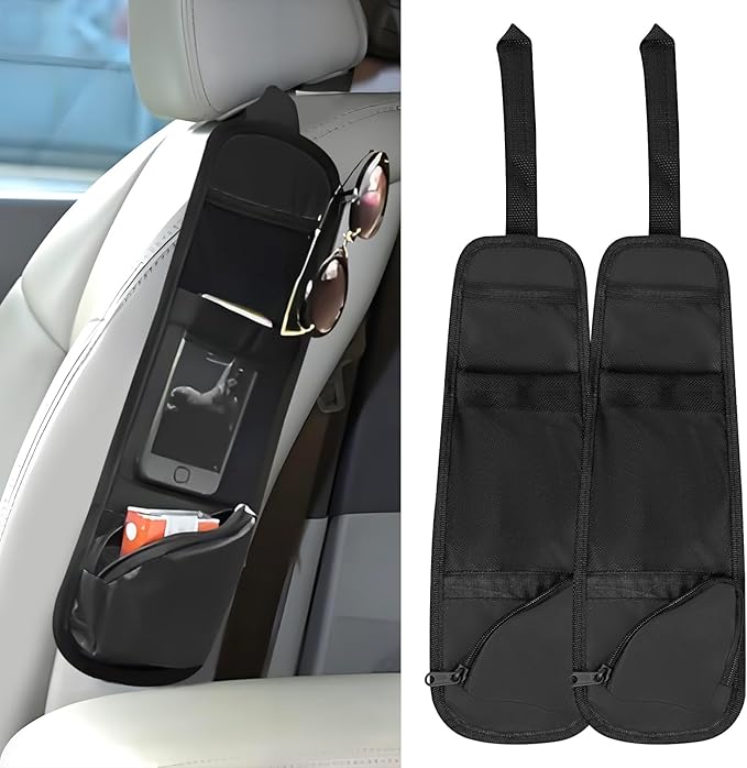 Hovom 2PCS Car Seat Storage Hanging Bag, Multi-Pocket Auto Seat Side Organizer, Multifunctional Mesh Pocket Auto Front Seats Organizer for Phone Wallet Glasses, Universal Car Accessories (Black, 2PCS)