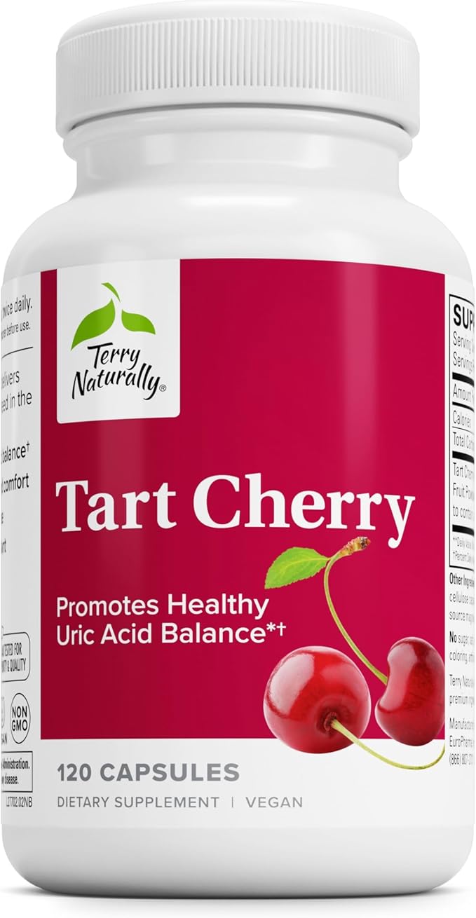 Terry Naturally Tart Cherry - Antioxidant Supplement to Support Healthy Uric Acid Balance & Joint Health - Nutritional Supplement - Dietary Supplement to Aid Recovery After Exercise - 120 Capsules