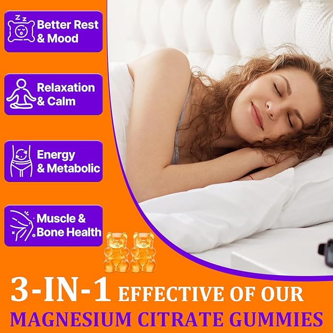Magnesium Citrate Gummies - Magnesium Citrate with Ashwagandha & L-Theanine, High Absorption Calm Gummies, Magnesium Gummy for Calm, Rest, Nerve, Muscle, 120 Counts