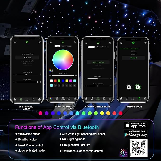 Small Size Car Twinkle Fiber Optic Starlight Headliner Kit, Sound-Activated APP& Remote Control Starlight Engine for Car Home, 150pcs 6.5ft