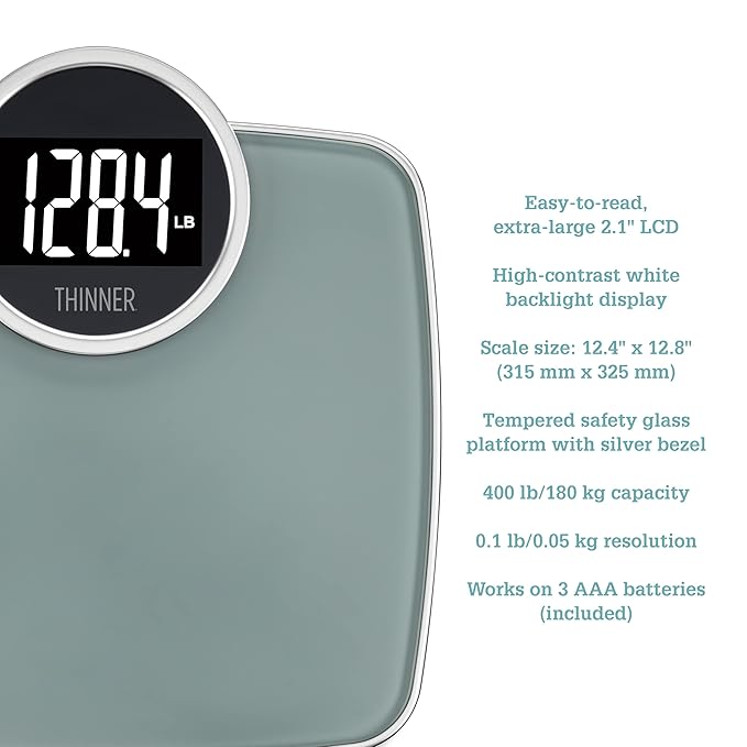 Thinner by Conair Scale for Body Weight, Digital Bathroom Scale in Silver