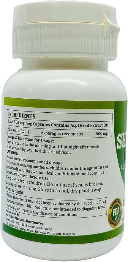 Shatavari (Asparagus Racemosus) Capsules, Containg 60 x 500 mg. Natural and Herbal Veg. Capsules (Pack of 1)
