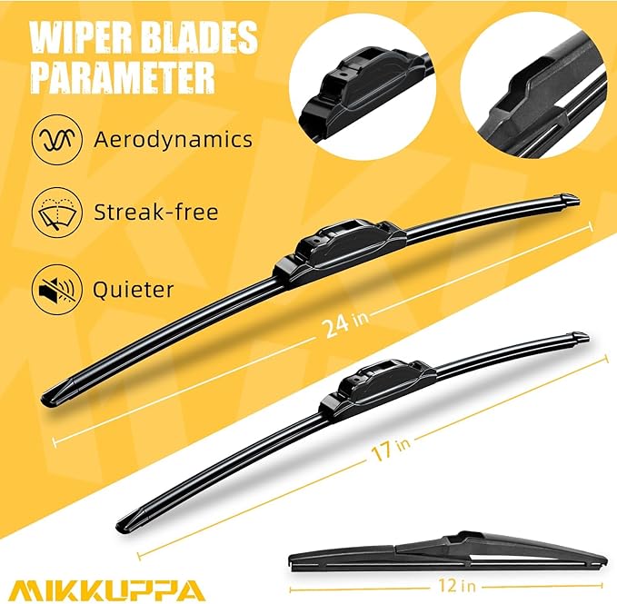 MIKKUPPA 24"+17"+12" Windshield Wiper Blades Replacement for 2006-2012 Toyota RAV4, Front & Rear Wiper Blades, Durable Stable Quiet All Season (Pack of 3)