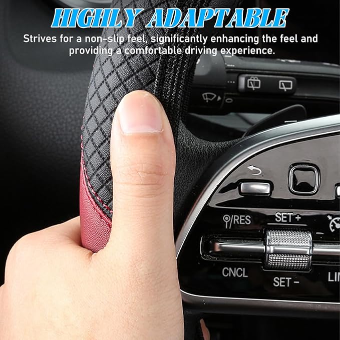 Car Steering Wheel Cover, Elastic Stretch Leather Non-Slip Vehicle Steering Wheel Guard, Automotive Interior Protective Decor Accessories, Universal for SUV RV Truck (Wine Red)