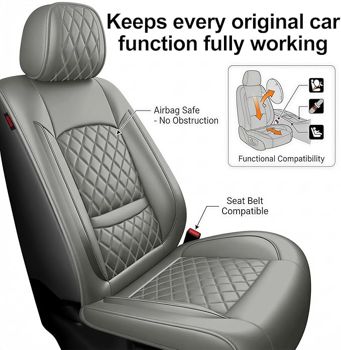 Fit TLX Car Seat Covers for Acura TLX 2014-2025 2026 - Premium Leather, Waterproof, All-Weather, Airbag Compatible, Anti-Slip, Breathable, Easy Install, Seat Protectors, Full Set, Gray