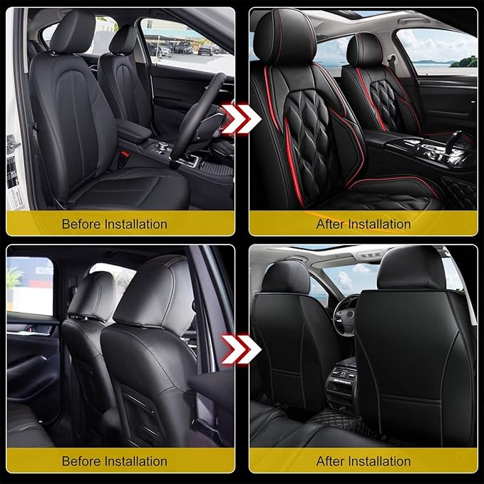 AOMSAZTO Front Seat Covers Fit for Toyota Prius 2001-2015 Waterproof Faux Leather Car Seat Cover Compatible with Airbag(2PCS Front, Black&Redline)