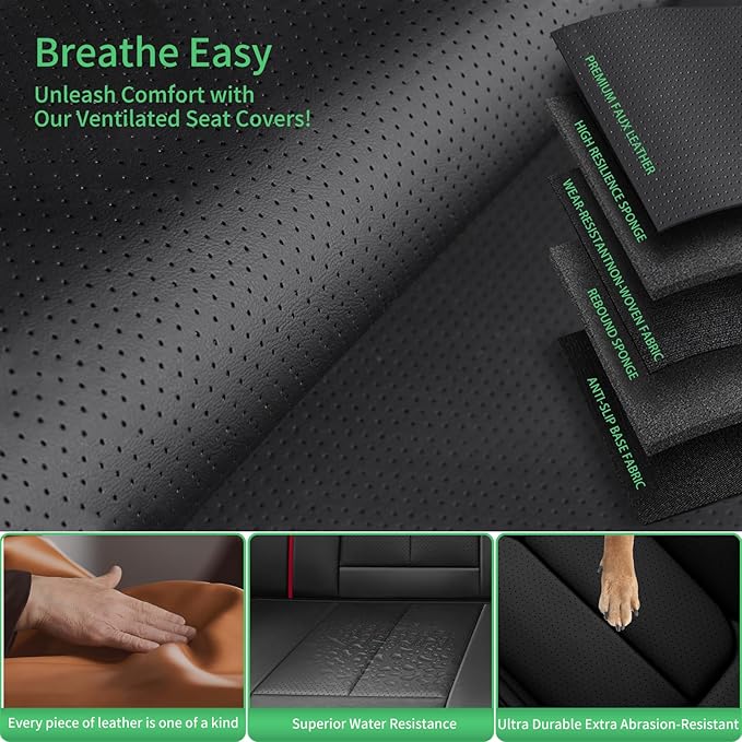 Fit Ioniq Car Seat Covers for Hyundai Ioniq 2017-2024 2025 2026 -Upgraded Premium Waterproof & Breathable Leather,Airbag Compatible,All-Weather Seat Cushion Protector,Full Set,Black-Red