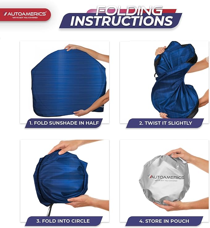 Autoamerics 1-Piece Windshield Sun Shade - Metallic Blue Foldable Car Front Window Sunshade for Most Cars SUV Truck Heat Blocker Visor Protector Blocks Max UV Rays and Keeps Your Vehicle Cool X-Large
