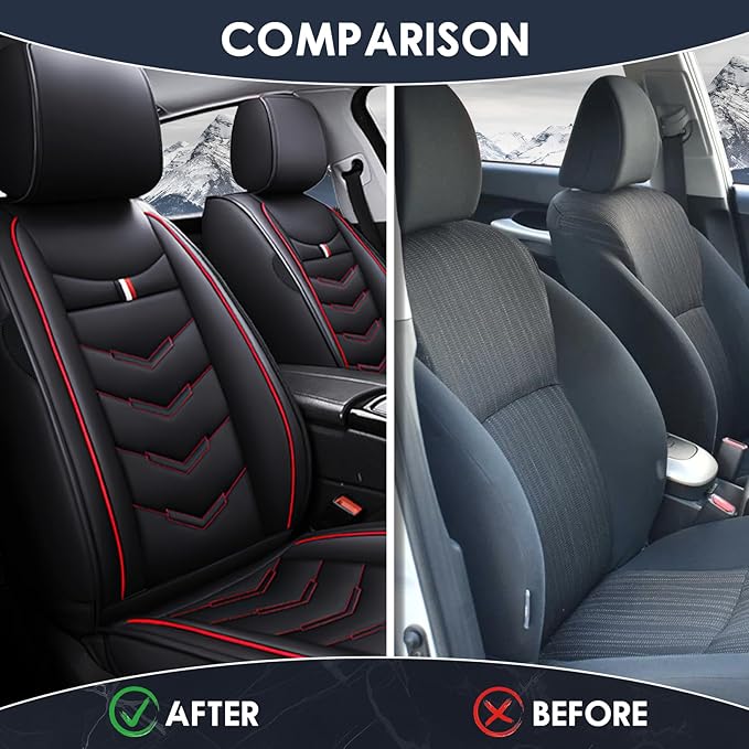 Car Seat Cover 7 Seats for Hyundai Palisade 2020-2025, Durable Wear Resistant Waterproof Sport Seat Covers, Breathable No Odor Premium Leather Vehicle Seat Covers.(Standard,Black Red)