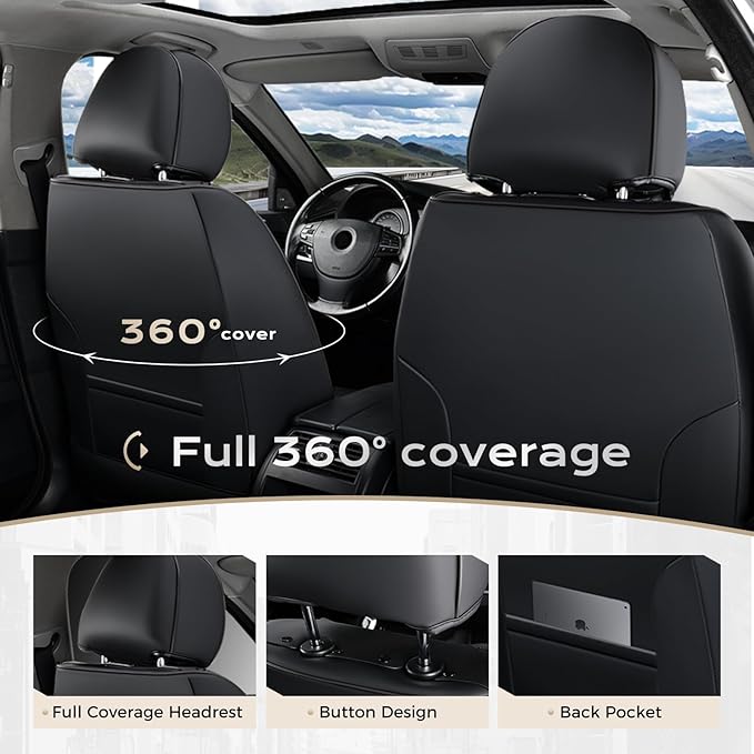 Coverado Car Seat Covers Front Seats, 2 Pack Nappa Leather Seat Covers for Cars, Waterproof Car Seat Protector with Lumbar Support, Front Seat Covers Universal Fit for Most Cars (Black&Purple)