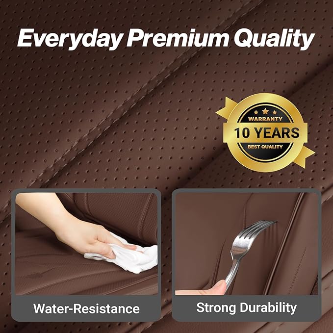 Coverland Custom Fit Car Seat Covers for SUV Compatible with [Highlander, Sequoia, Expedition, Q8, Discovery LR5] Premium Waterproof Non-Slip Interior Seat Protector [Front Dark Brown- Size Chart A19]