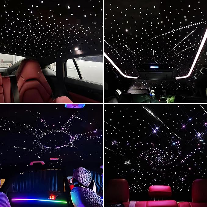 Starlight Headliner Kit, 16W RGBW Dual Head Twinkle & Music Effect, 900pcs (0.03+0.04+0.06in) 9.8ft, Fiber Optic Lights Kit Star Lights for Car Ceiling Home, APP & Remote