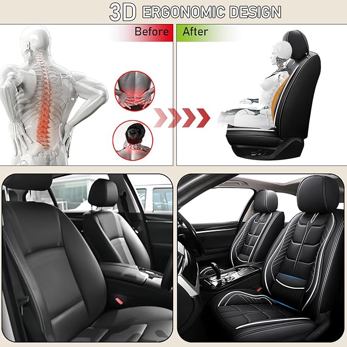 Leather Car Seat Covers Fit for Toyota Yaris 2007-2020, 5 Seater Car Seat Cover, Premium Waterproof, Scratch Resistant Car Interior Accessories (Full Set Black White)