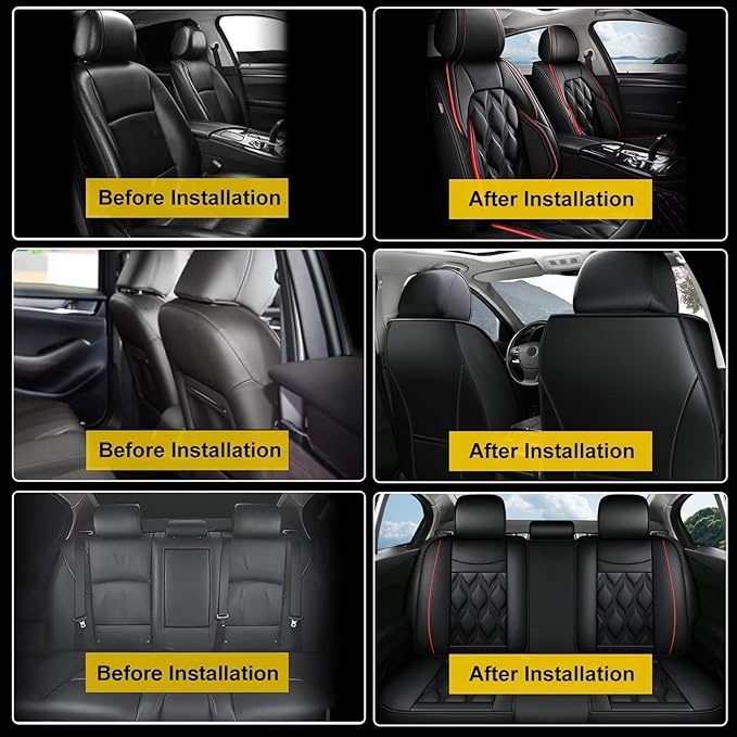 AOMSAZTO Car Seat Covers,Full Set 5 Seats Custom Fit for Chevrolet/Chevy Trailblazer 2021 2022 2023 2024 2025 2026 Leather Automotive Cushion Covers Seat Protector Airbag Compatible Waterproof Black