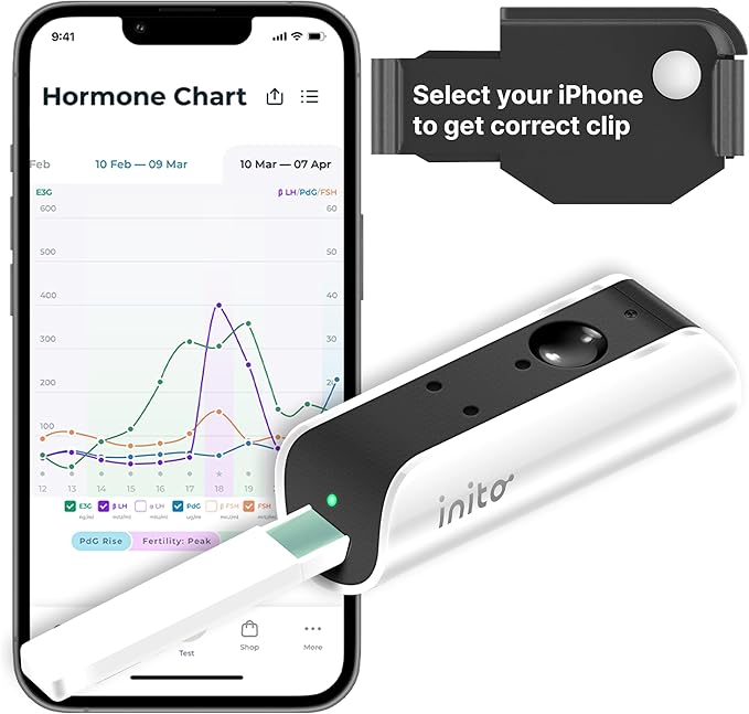 Inito Fertility Monitor & Hormone Tracker for Women | Estrogen, LH, PdG (Urine Metabolite of progesterone), FSH | Track and Confirm Ovulation | Includes 15 Test Strips (iPhone 12 Pro Max)
