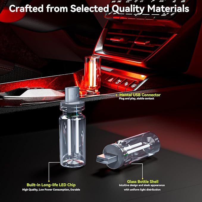 4 PCS USB Night Light, Touch Dimmable Mini USB LED Car Interior Ambient Lights, Portable Plug-in Glass Bottle Night Lamp for Car, Tent, Desk, Bedside(4RGB)