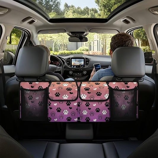 Hanging Car Trunk Organizer, Dog Paw Print Waterproof Car Back Seat Storage Bag Multipurpose Foldable Car Trunk Storage Bag for Car Trunk Storage and Decoration