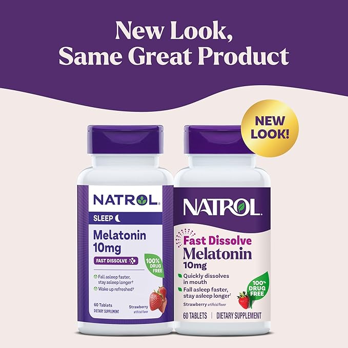 Natrol Fast Dissolve Melatonin 10 mg, Melatonin Supplements for Restful Sleep, Sleep Support for Adults, 60 Strawberry-Flavored Tablets, Up to a 60 Day Supply