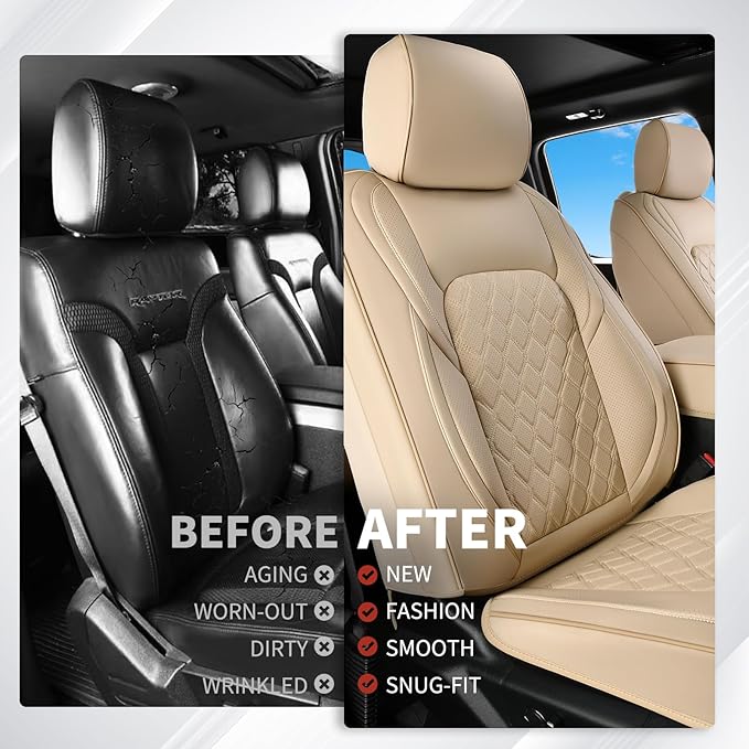 Huidasource Tacoma Front Leather Seat Covers, Car Seat Cushion Cover Fit for 3rd Gen Toyota Tacoma 2016-2023 SR SR5 Limited TRD Sport/Pro/Off Road All Cab Front Row (Front Pair/Beige)