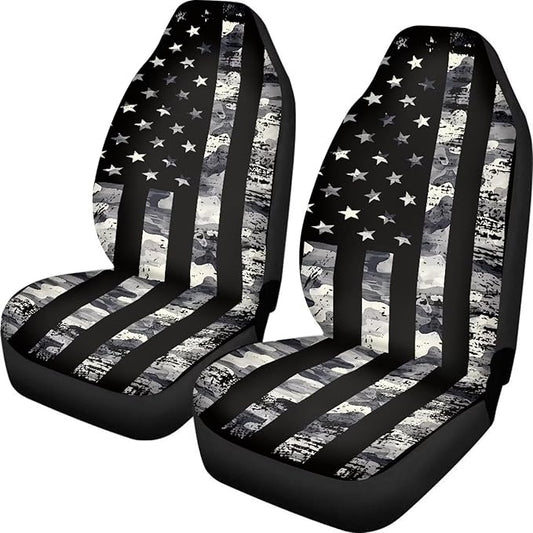 ELEQIN Squirrel Front Car Seat Covers 2pcs, Black Camo US Flag Automotive Seat Covers Car Accessories Universal Size Fit for Most Cars,SUVs&Trucks&Vans