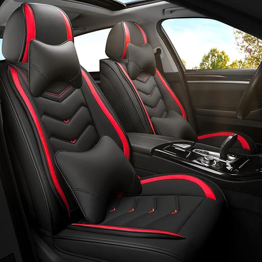 Car Seat Covers for Mitsubishi Outlander 2003-2026, Premium Nappa Leather Car Seat Cover, Stylish Sport Seat Covers， Automobile Seat Cover Sets.(Luxury 2 Seats/Black Red)