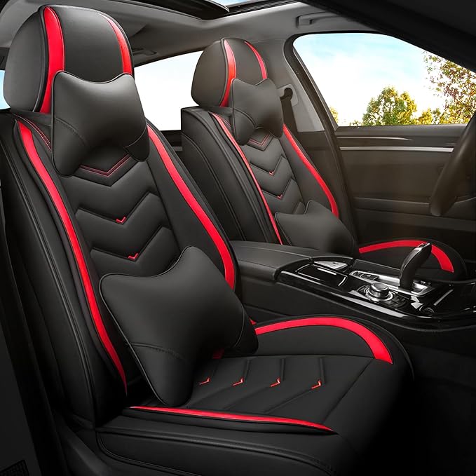 Car Seat Covers for Cadillac CTS 2003-2019, Premium Nappa Leather Car Seat Cover, Stylish Sport Seat Covers， Automobile Seat Cover Sets.(Luxury 2 Seats/Black Red)
