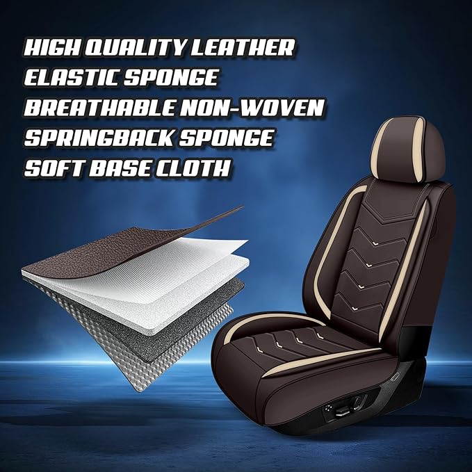 Car Seat Covers for KIA Sedona 2003-2021, Premium Nappa Leather Car Seat Cover, Stylish Sport Seat Covers， Automobile Seat Cover Sets.(Luxury 2 Seats/Coffee Color)