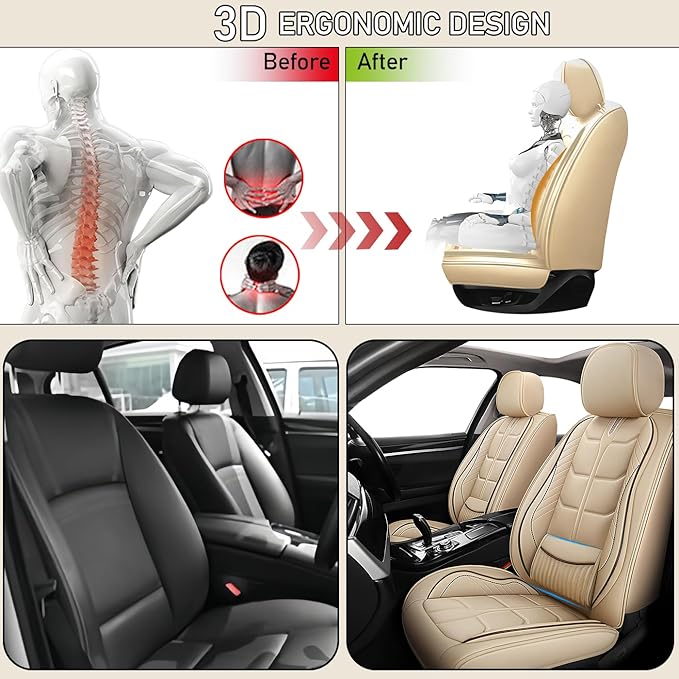 Leather Car Seat Covers Fit for Toyota Prius c 2012-2019, 5 Seater Car Seat Cover, Premium Waterproof, Scratch Resistant Car Interior Accessories (Full Set Beige)