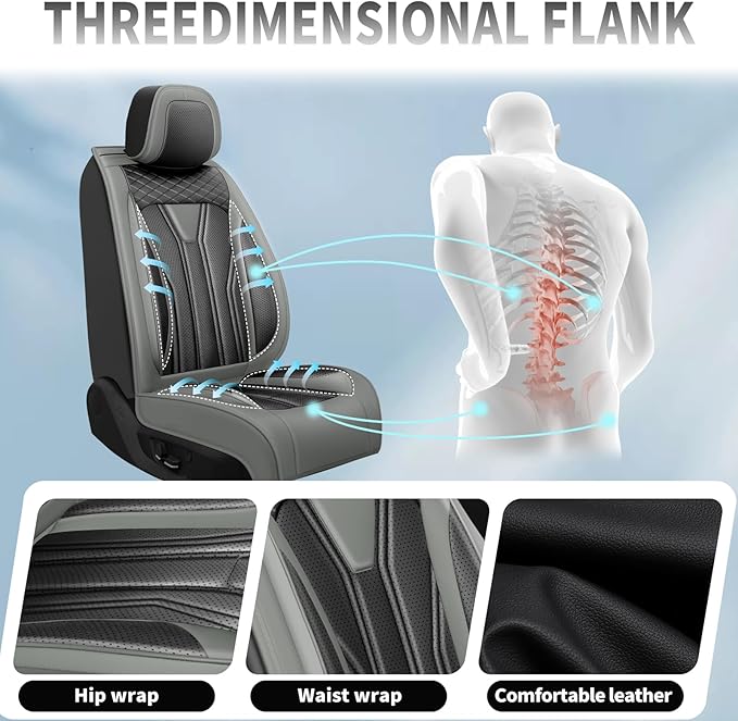 Fit Kicks Car Seat Covers Premium Leather Compatible with Nissan Kicks 2018 2019-2026 (5 Seats Full Set Waterproof Breathable All-Weather Seat Cushion Protector（5 Seats Gray & Black)
