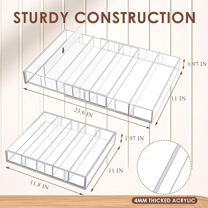Briwooody Expandable Acrylic Coffee Pod Holder Holds 35 to 70 Capsules or 105 Tea Bags, Compatible with Capsules Coffee Pod Tea Organizer Drawer Organizer 10 Adjustable Compartment