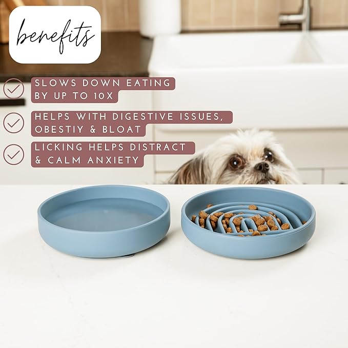 The Slowdown Bowl Silicone Slow Feeder for Cats & Dogs, Slow Eating Mealtime Solution with Modern Lick Mat Design, Reduces Gulping, Fits 1 Cup 6” Across x 1.25” Tall, Small-Honey