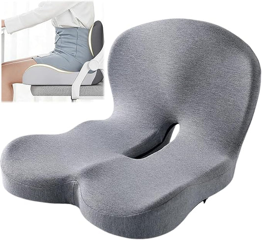 Back and Seat Cushion, Car Seat Cushion, Soothe+ Cushion, Memory Foam L-Shaped Integrated Seat Cushions Lumbar & Lower Back Support for Office Chair, Car (A-Light Grey)