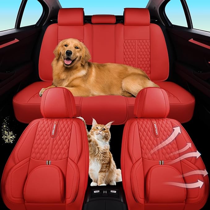 Red Car Seat Covers for Ford Bronco Sport 2021-2025 Car Seat Cover, PU Leather, 5 Seats Full Set, Anti-Slip, Waterproof, Protect and Upgrade Seats, Beautify The Interior of Old Cars