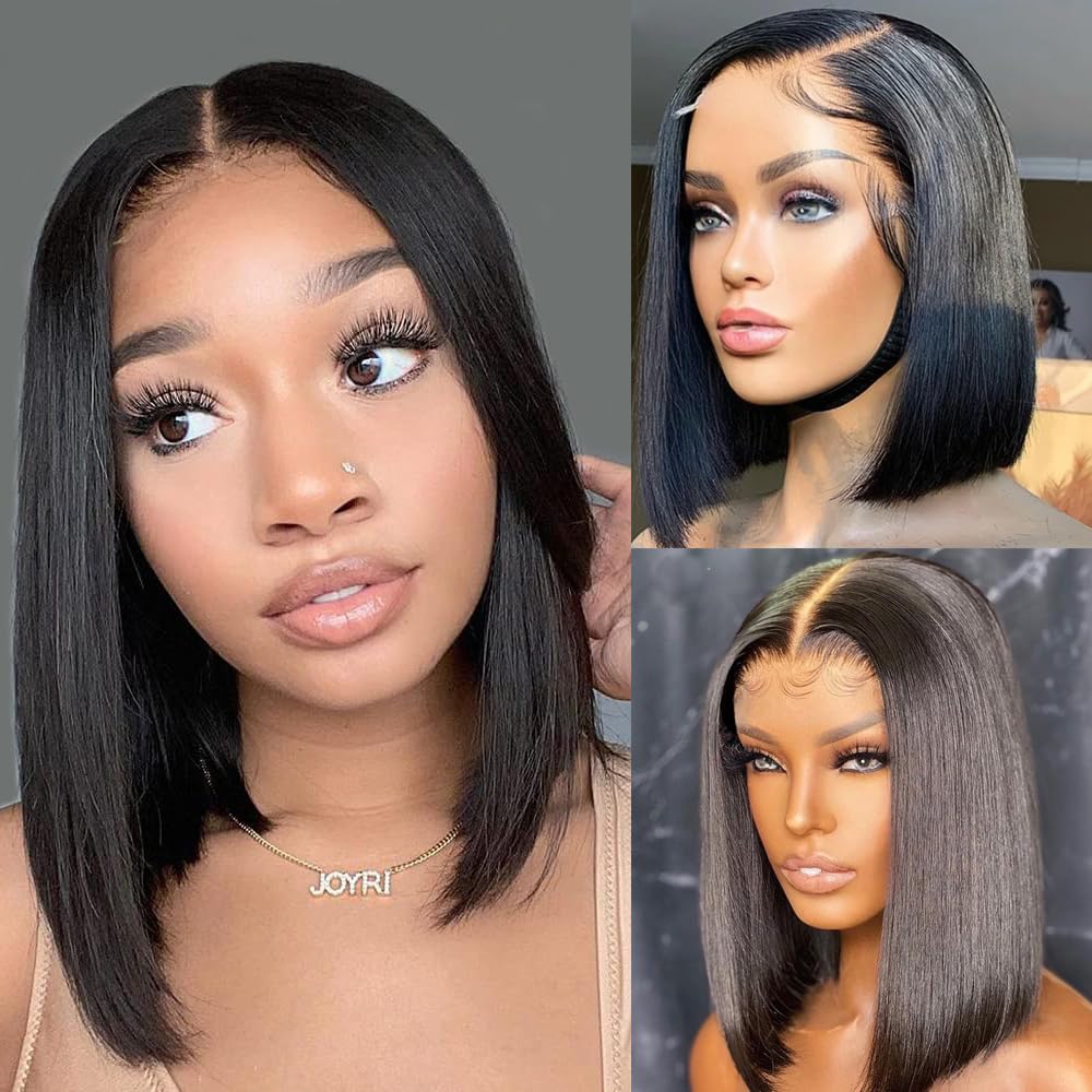 Karlami Short Bob Wigs Human Hair 5X5 Closure Wig Human Hair Brazilian Straight Bob Human Hair Wigs 150% Density Pre Plucked Wit