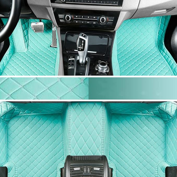 Custom Personalized Floor Mats for Cars - Luxury Full Coverage All Weather Mats, Anti-Slip Leather Mat Set, Fit for 99% of Cars, SUVs & Trucks (Light Blue, A-Diamond)