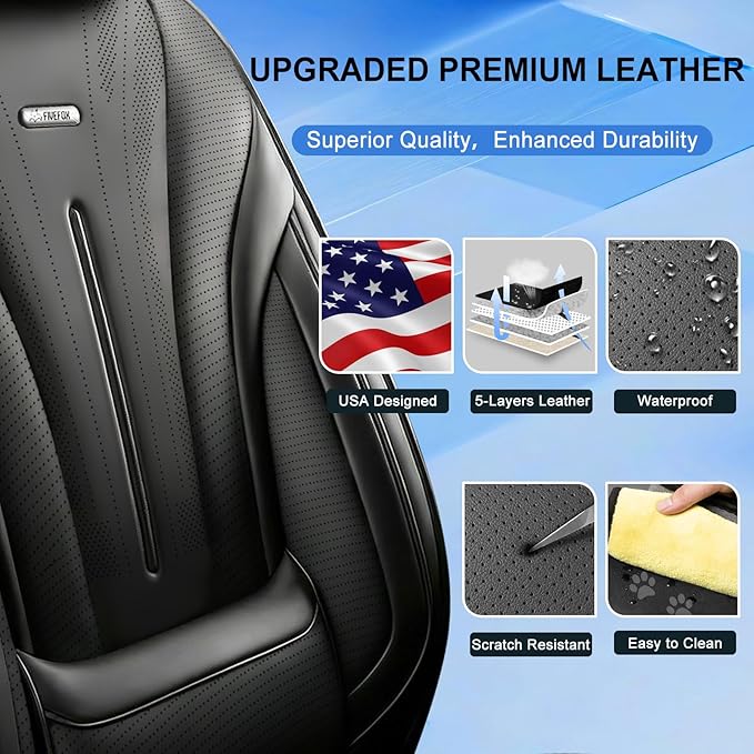 Fit Mazda 6 Car Seat Covers (Front Pair) for Select Mazda 6 2007-2021, Premium Full Coverage Leather, Airbag Compatible, Luxury Waterproof All Weather Breathable Seat Cushion Protector, Black