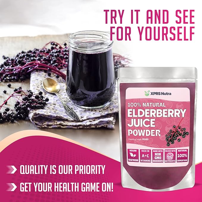 XPRS Nutra Elderberry Juice Powder - Elderberry Powder Organic Fruit Juice Mix - Powdered Elderberries Supplement Rich in Vitamins A and C (4 oz)