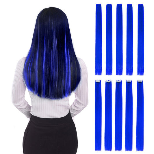 Colored Clip In Hair Extensions 22'' 10Pcs Straight Fashion Hairpieces For Party Highlights Blue