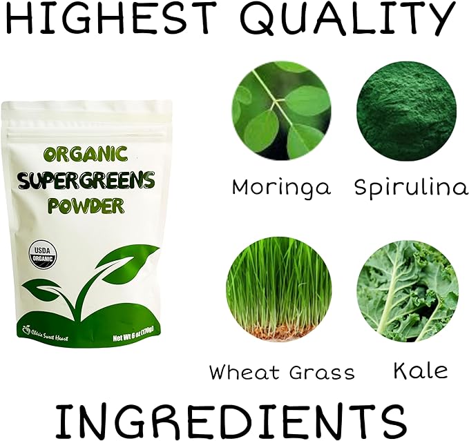 Cherie Sweet Heart Supergreens Powder - Green Superfood - Organic Greens Powder Super Greens - Smoothie Powder - Superfood Powder - Powdered Greens - 2.25LB Super Greens Powder - 204 Servings